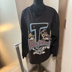 Vintage 1996 Warner Bros Tune Squad Space Jam Crewneck Sweatshirt Black Oversize